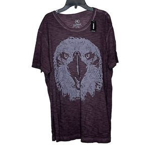 Express Womens Eagle Head T-Shirt Size XL Plum‎ 100% Cotton SS Beaded Pullover